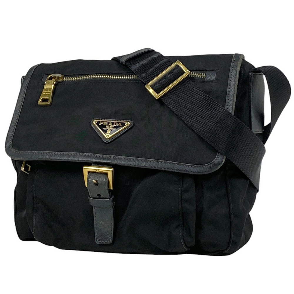 Prada Logo Plate Shoulder Bag Crossbody Nero Black